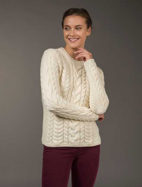 Rope Cable Crew Aran Sweater - Natural White