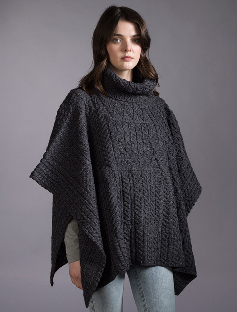 Merino Wool Patchwork Poncho with Collar - Derby