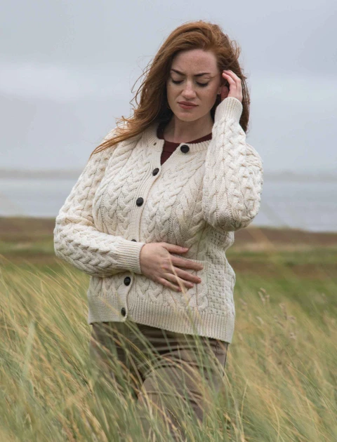Ladies Super Soft Hand-Knit Merino Lumber Jacket - color: Aran White; type: Hero, Primary