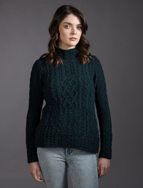 Wool Cashmere Patchwork Aran Sweater - Forest Glade