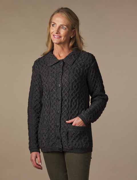 Ladies Merino Button Cardigan - Charcoal