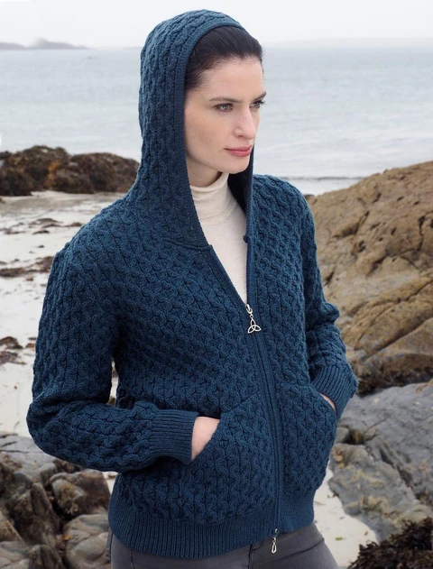 Merino Honeycomb Hoodie - Mallard Blue
