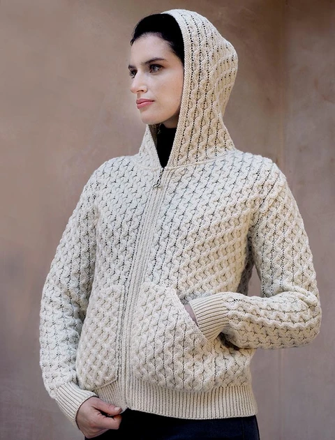 Merino Honeycomb Hoodie - Natural White
