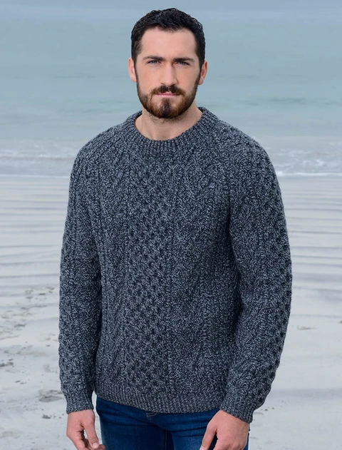 Mens Handknit Honeycomb Stitch Sweater - Charcoal