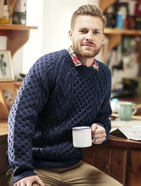 Mens Handknit Honeycomb Stitch Sweater - Nightshade