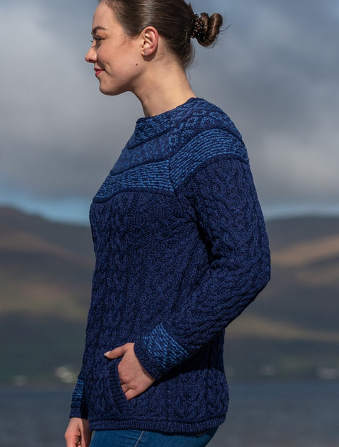 Women's Merino Fair Isle Sweater With Pockets - Midnight