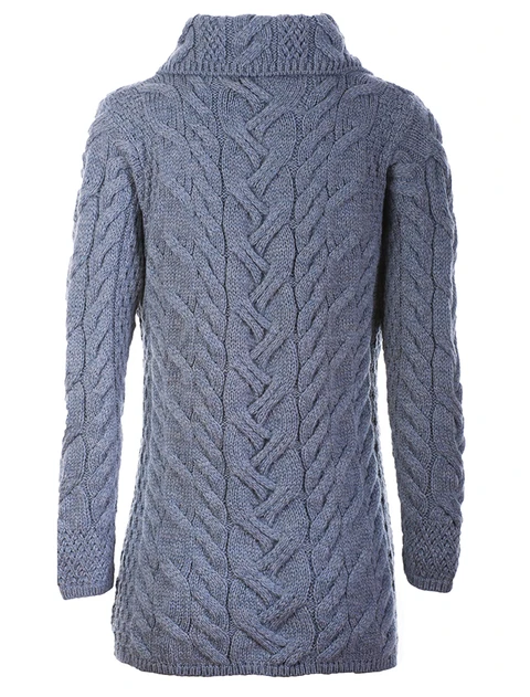 Ladies Super Soft Long Cable Knit Aran Cardigan  -Back