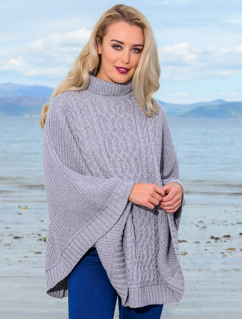 Super Soft Poncho Rib Neck - Soft Grey