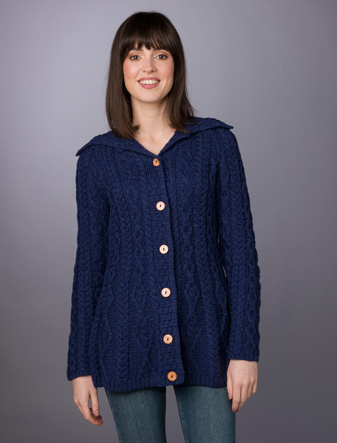 Super Soft Luxury Button-Up Flared Aran Cardigan - Ink