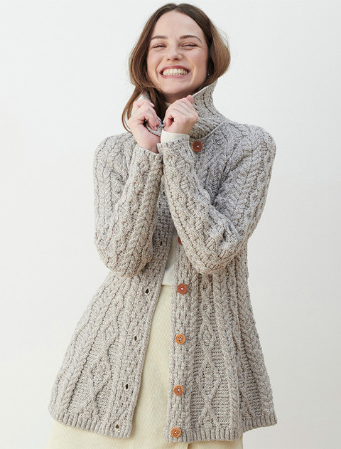 Super Soft Luxury Button-Up Flared Aran Cardigan - Toasted Oat