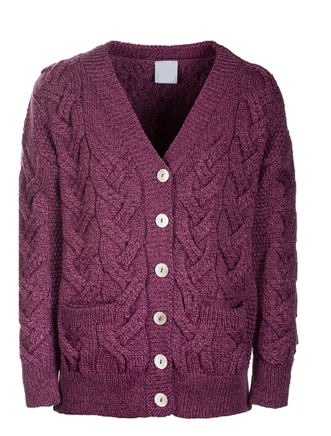 Super Soft V- Neck Chunky Cable Knit Cardigan - Jam