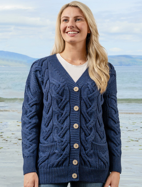 Super Soft V- Neck Chunky Cable Knit Cardigan - Ink