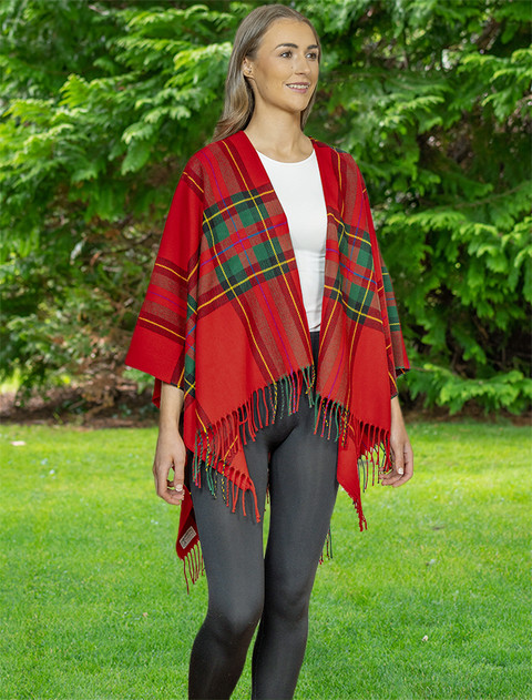 Irish Fringed Shawl - Red Plaid