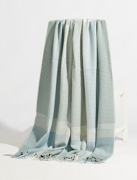 Wool and Cashmere Throw - Sage, Blue & White