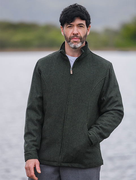 Donegal Wool Tweed Walking Jacket - Olive