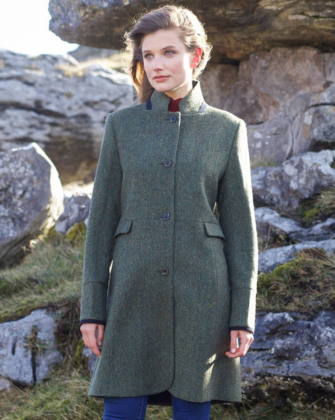 Pamela Magee Donegal Tweed Coat - Green Herringbone