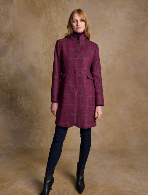 ジャケット・アウター HERRINGBONE TWEED STAND COLLAR COAT Sinead Tweed Coat - Rose Herringbone Check