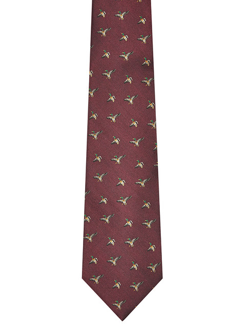 Kilkeevin Silk Neck Tie With Duck Motif - Merlot
