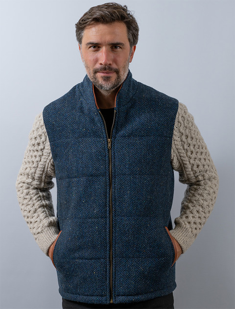 Shackleton Blue Herringbone Jacket With Cable Knit Sleeve