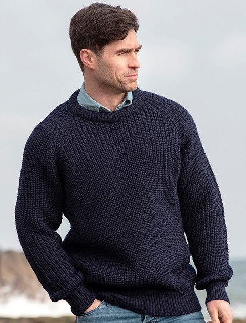 Irish Fisherman Ribbed Sweater - Navy