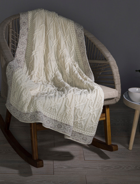 Aran Jacquard Throw - White/Oatmeal