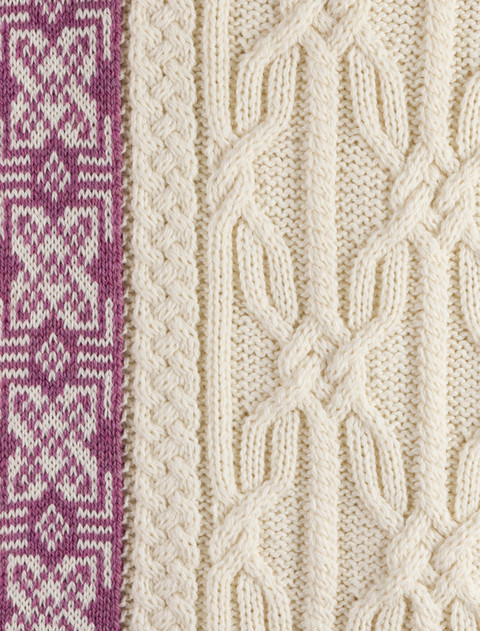 Aran Jacquard Throw - White/Plum