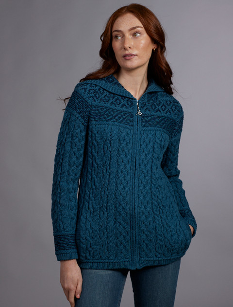 Fairisle Knit Hoodie - Teal/Sherwood