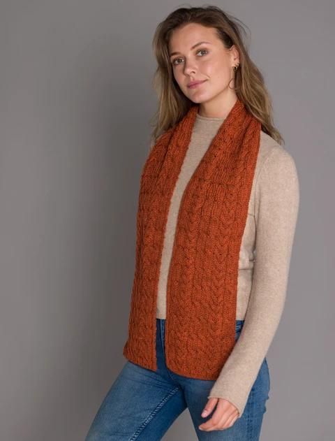 Aran Heritage Cable Scarf - Burnt Orange