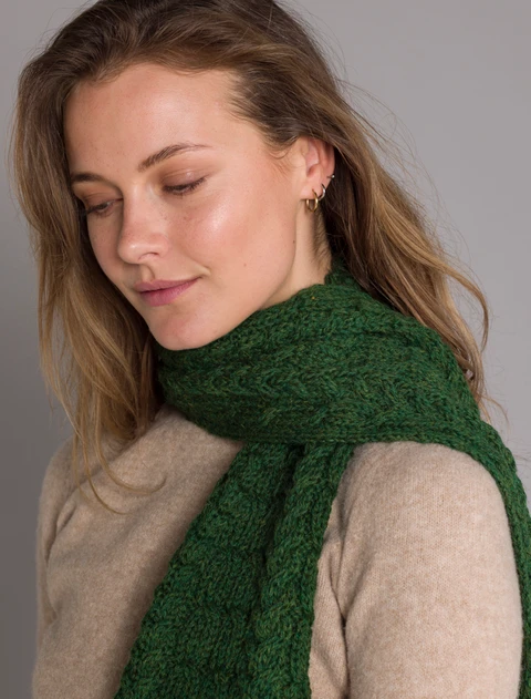 Aran Heritage Cable Scarf - Celtic Green