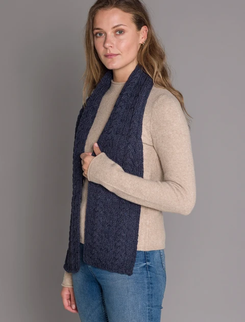 Aran Heritage Cable Scarf - Denim