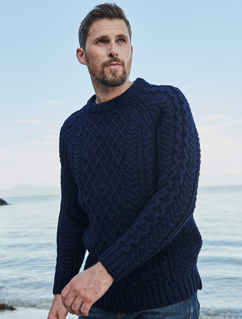 Donegal's Crew Neck Aran Sweater - Blue