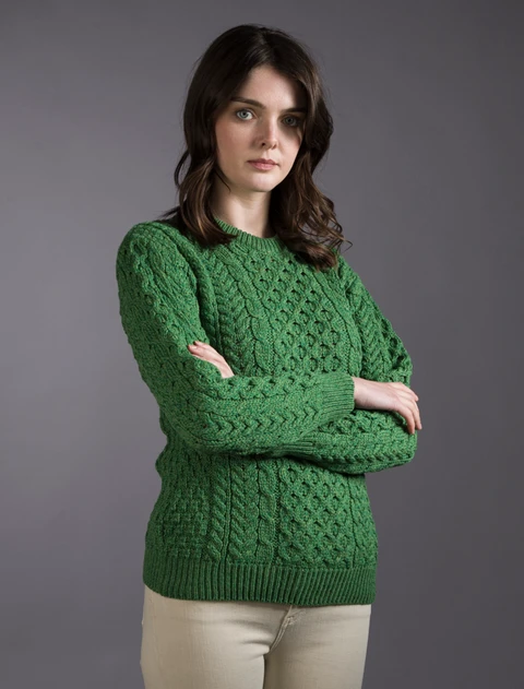 Merino Honeycomb Aran Sweater - Kiwi