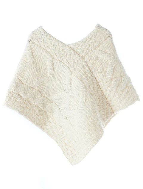 Kid's Super Soft Merino Cable Knit Aran Poncho - White