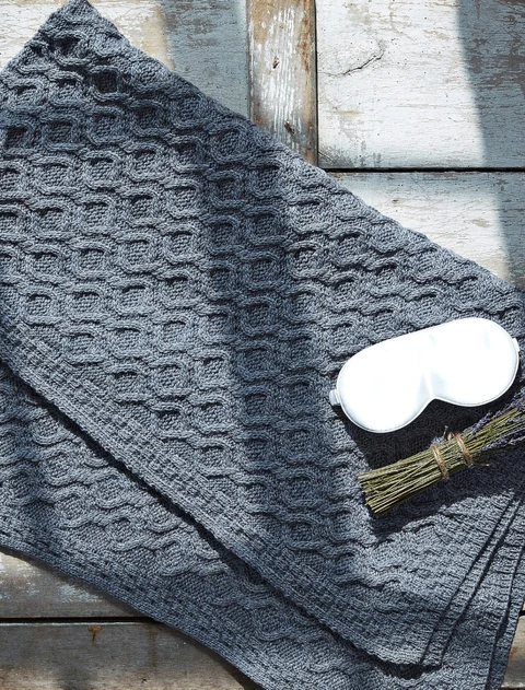 Super Soft Wool Aran Throw - Ocean Grey
