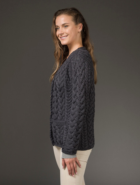 Super Soft V-Neck Button Up Cable Knit Cardigan - Derby