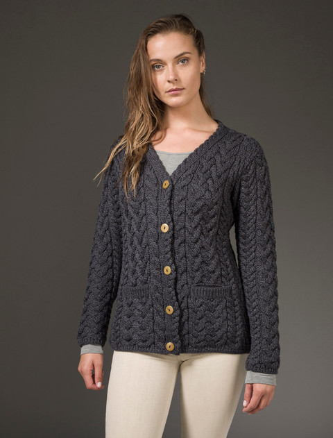 Super Soft V-Neck Button Up Cable Knit Cardigan - Derby