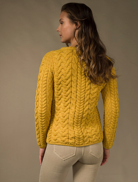 Super Soft V-Neck Button Up Cable Knit Cardigan - Sunflower Yellow