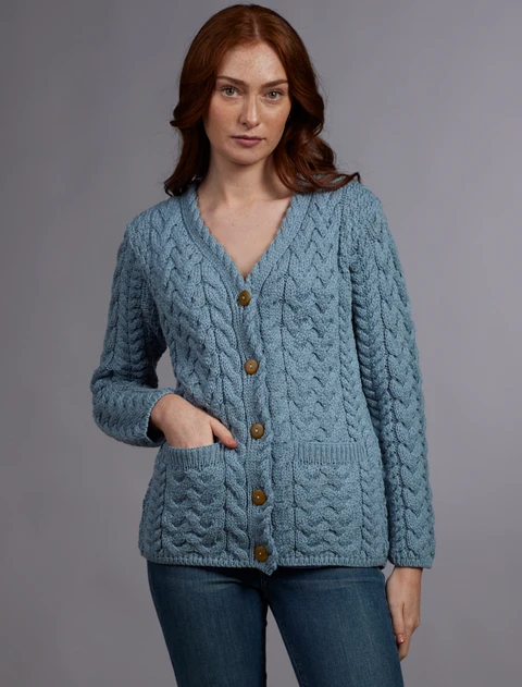 Super Soft V-Neck Button Up Cable Knit Cardigan - Misty Marl