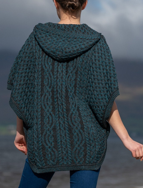 Hooded Batwing Jacket with Celtic Knot Zipper Pull - Peacock Mix