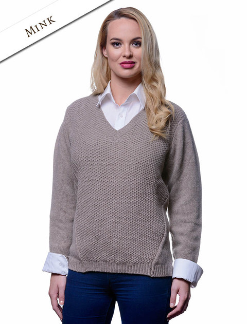 Wool Alpaca V-Neck Sweater - Mink