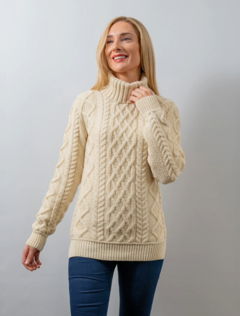 Aran Polo Neck Cable Sweater