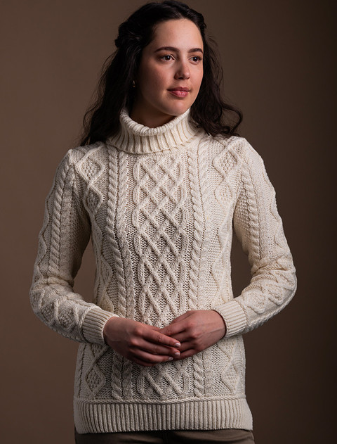 Aran Polo Neck Cable Sweater