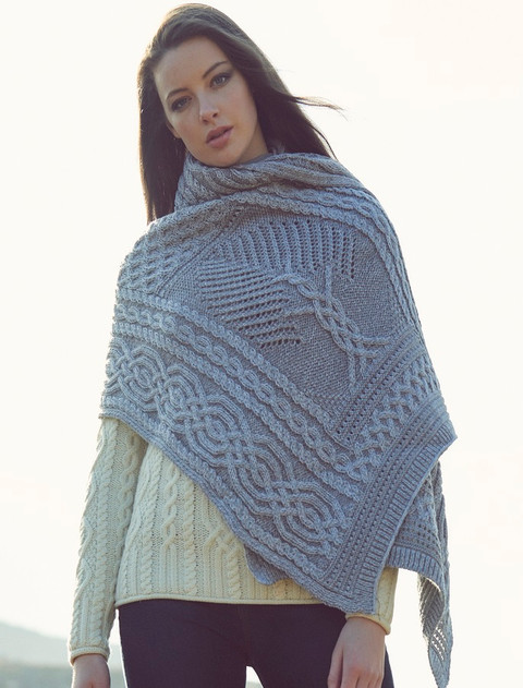 Celtic Fairy Tree Cable Knit Shawl - Soft Grey