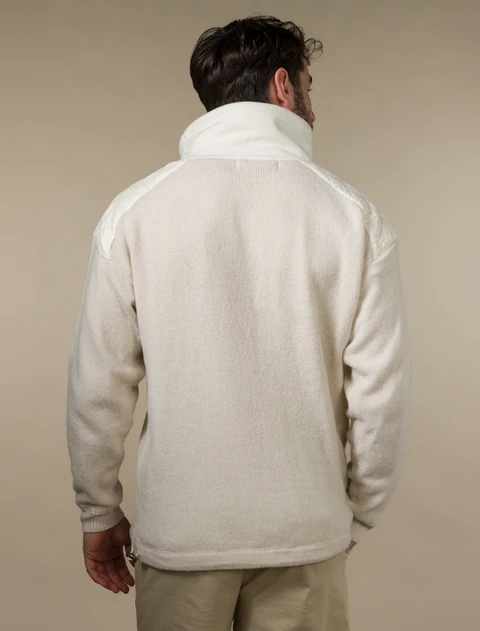 Men's Aran Diamond Draw-String Sweater - White