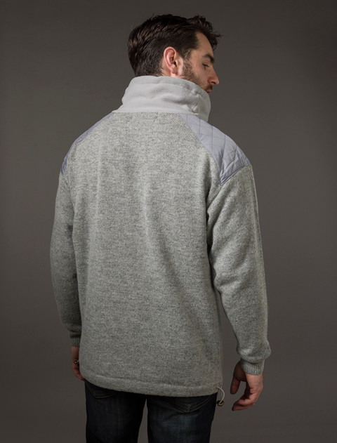 Men's Aran Diamond Draw-String Sweater - Grey