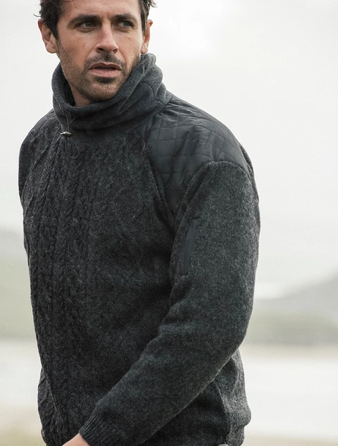 Men's Aran Diamond Draw-String Sweater