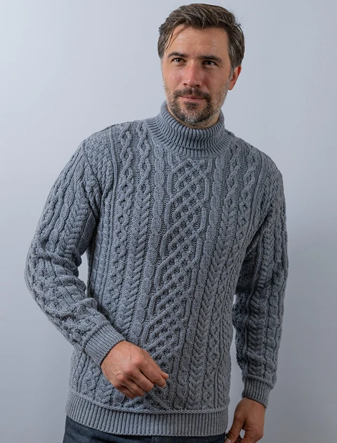 Super Soft Mens Wool Turtleneck Sweater - Ocean Grey
