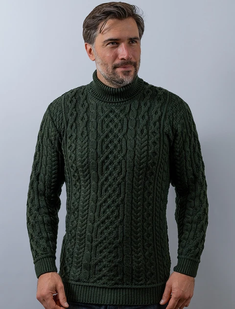 Super Soft Mens Wool Turtleneck Sweater - Army Green