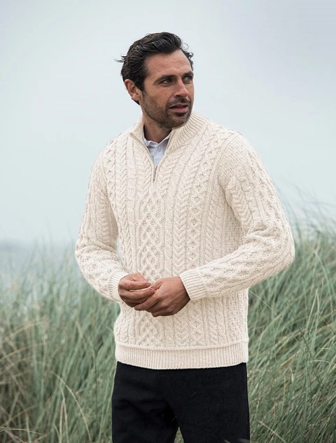 Mens Super Soft Half Zip Aran Troyer