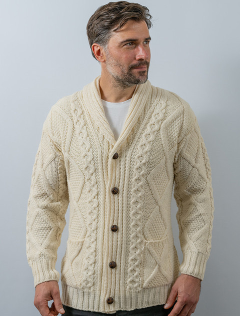 Men's Shawl Neck Cardigan - Natural White